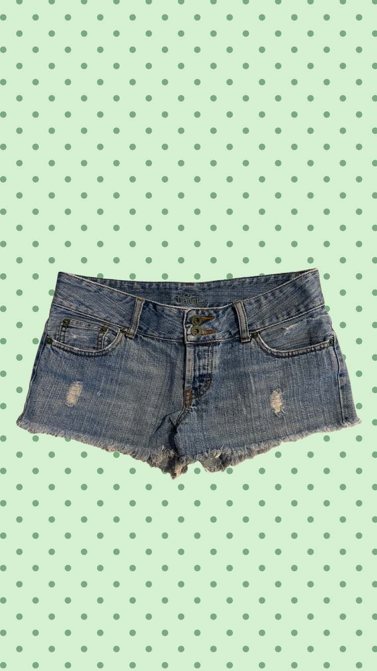 Taint Blue Denim Distressed Frayed Hem Shorts